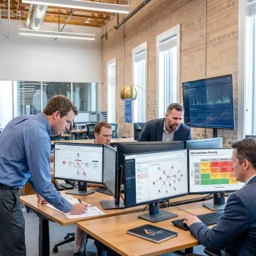 Analysts mapping attack scenarios and security gaps
