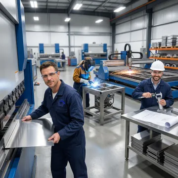 Sheet metal forming process steps inside an industrial fabrication facility