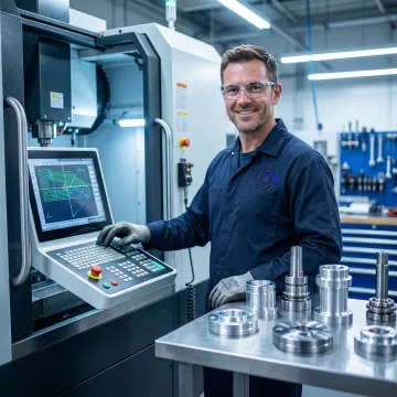 Technician operating CNC metal cutting equipment in a professional NY machine shop