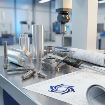 Precision machined metal components laid out for quality inspection