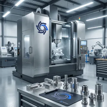 CNC machining center producing precision metal parts in a manufacturing facility