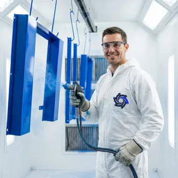 Professional metal powder coating service being applied to fabricated metal components