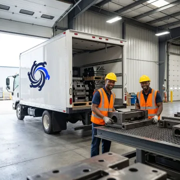 IMTS 16-foot box truck delivering fabricated components to a regional manufacturing facility