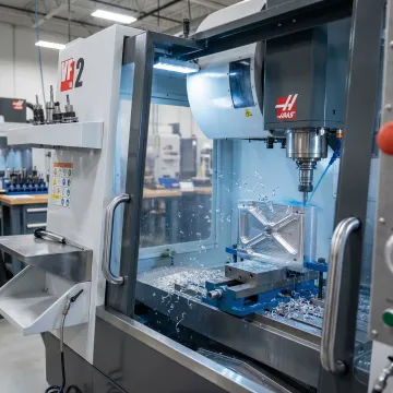 CNC milling machine producing a precision custom metal component