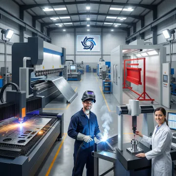 Step-by-step metal fabrication process showing cutting, forming, welding, and finishing stages