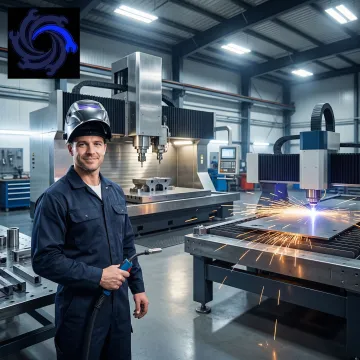 IMTS metal fabrication facility with CNC machines and welding equipment in operation
