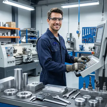 Expert metal fabrication technician operating CNC equipment in a professional workshop