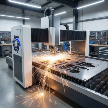 Precision fiber laser cutting machine cutting intricate metal sheet profiles in a professional manufacturing facility