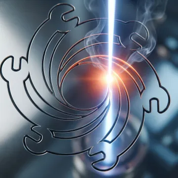 Close-up of a fiber laser cutting intricate patterns in stainless steel sheet with clean edges