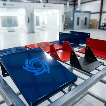 Metal parts with a smooth, uniform powder coated finish in various colors