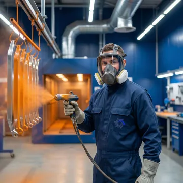Professional powder coating service applied to metal components in a manufacturing facility