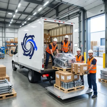 IMTS 16-foot box truck loaded with manufactured parts for local delivery