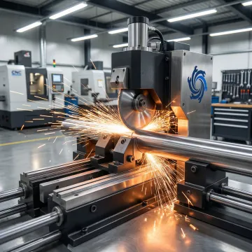 Precision saw cutting of metal bar stock in an industrial workshop