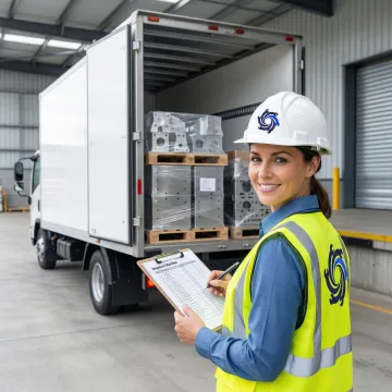 IMTS team member coordinating transportation of fabricated metal parts at a manufacturing facility in Marathon, NY