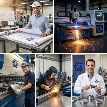 Step-by-step precision sheet metal fabrication process in a modern machine shop