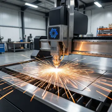 Professional CNC cutting machine precisely cutting metal sheet in a manufacturing facility