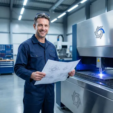 Technician operating CNC cutting equipment in a metal fabrication shop