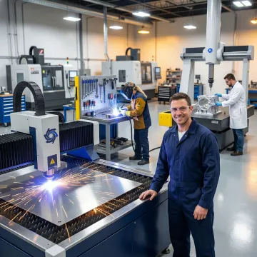 Integrated metal fabrication workflow including laser cutting, welding, and inspection