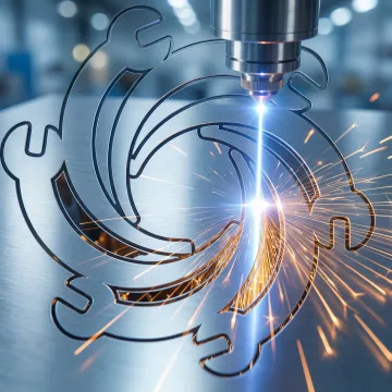 Close-up of fiber laser cutting machine creating a precise cut pattern on steel sheet metal