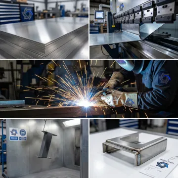 Step-by-step metal forming process from cutting to finished fabricated component