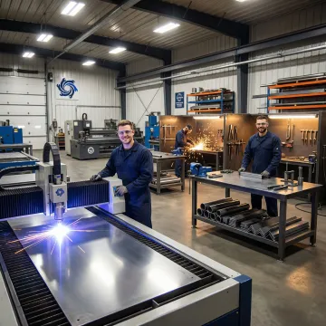 In-house steel cutting and welding operations at IMTS fabrication facility