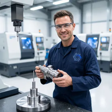 Engineer inspecting a CNC Swiss lathe precision small part with a CMM measurement system