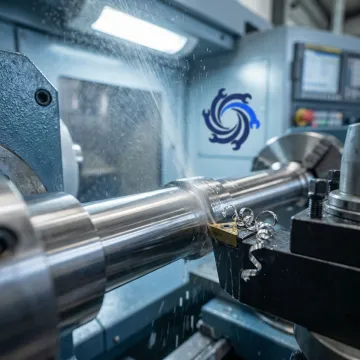 CNC lathe machining a precision metal shaft with tight tolerances in a professional machine shop