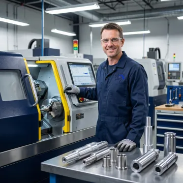 Professional lathe machine service and repair technician operating a CNC turning center