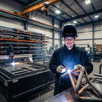 Industrial metal cutting and welding services at IMTS fabrication shop