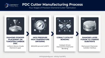 4-step PDC diamond cutter manufacturing process from powder to bonded compact
