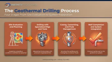 Four-stage geothermal drilling process from site evaluation to completion