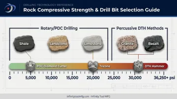 Rock compressive strength chart matching PDC tricone and DTH bit selection
