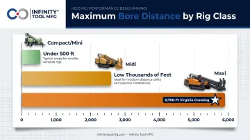 HDD rig class maximum bore distance capability comparison chart
