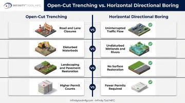 Horizontal directional drilling versus open-cut trenching benefits comparison chart