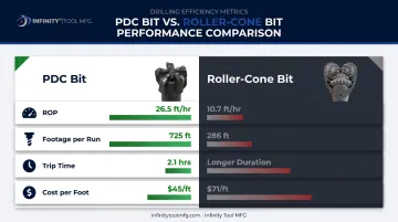 PDC bit versus roller-cone bit performance comparison across four drilling metrics