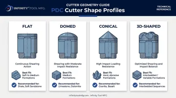 Four PDC cutter geometry shapes and their drilling performance characteristics