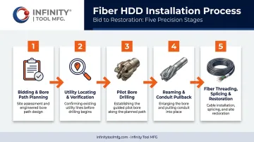 5-step horizontal directional drilling fiber installation process flow diagram