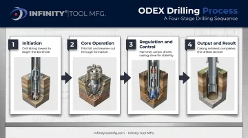 Four-stage ODEX drilling process from initiation to output result