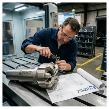 Machinist inspecting custom PDC drilling bit