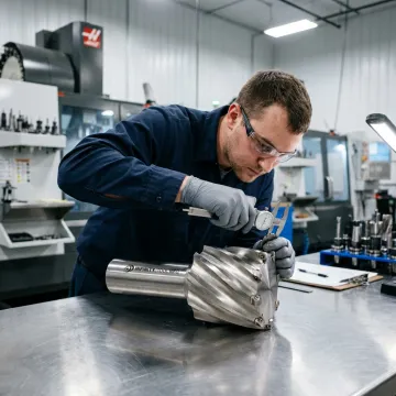 Technician inspecting a custom PDC reamer