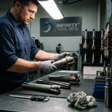 Geotechnical drilling tools being inspected