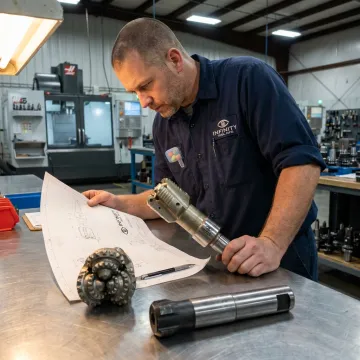 Engineer reviewing custom drill bit drawings