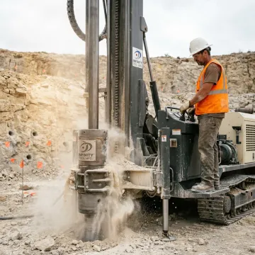 Quarry drilling equipment preparing blast holes
