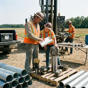 Drilling team reviewing well bore plans