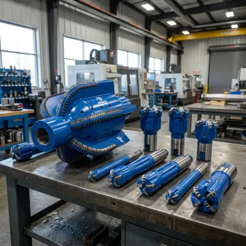 Rock drilling tools and reamers in a manufacturing facility
