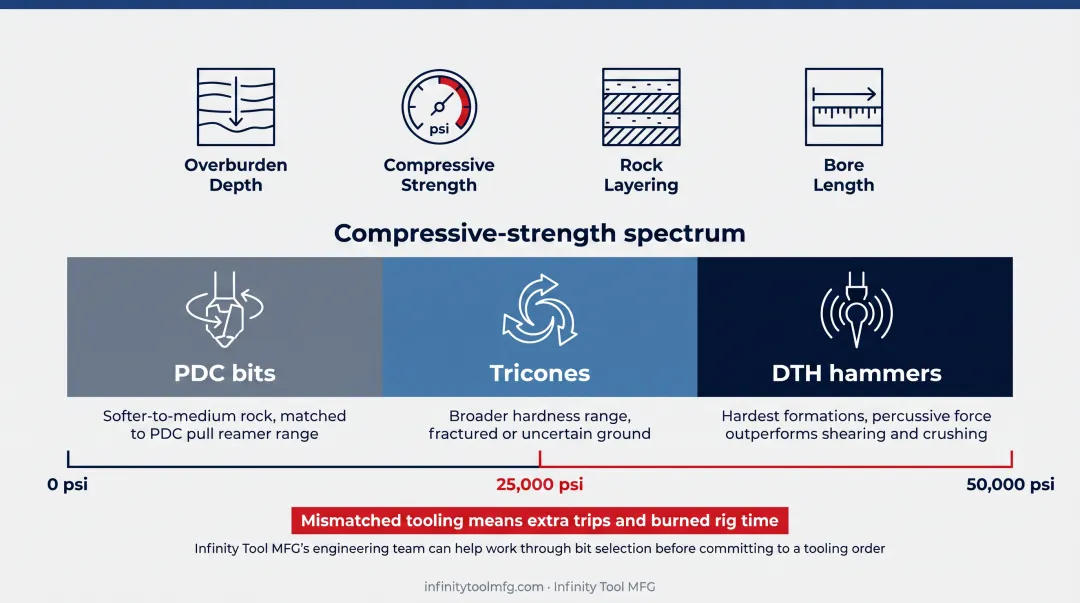 Bit selection chart by rock compressive strength PDC Tricone DTH
