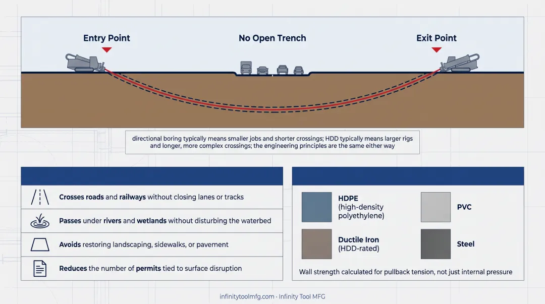 Horizontal directional drilling versus open-cut trenching benefits comparison chart