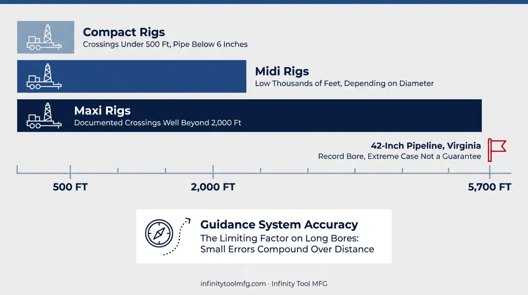 HDD rig class maximum bore distance capability comparison chart