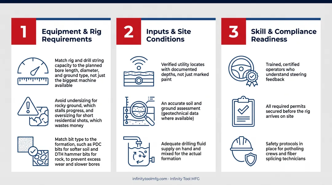Three-category HDD fiber project readiness checklist before mobilization