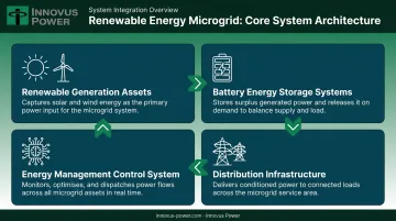 Four core components of a 100% renewable energy microgrid system diagram